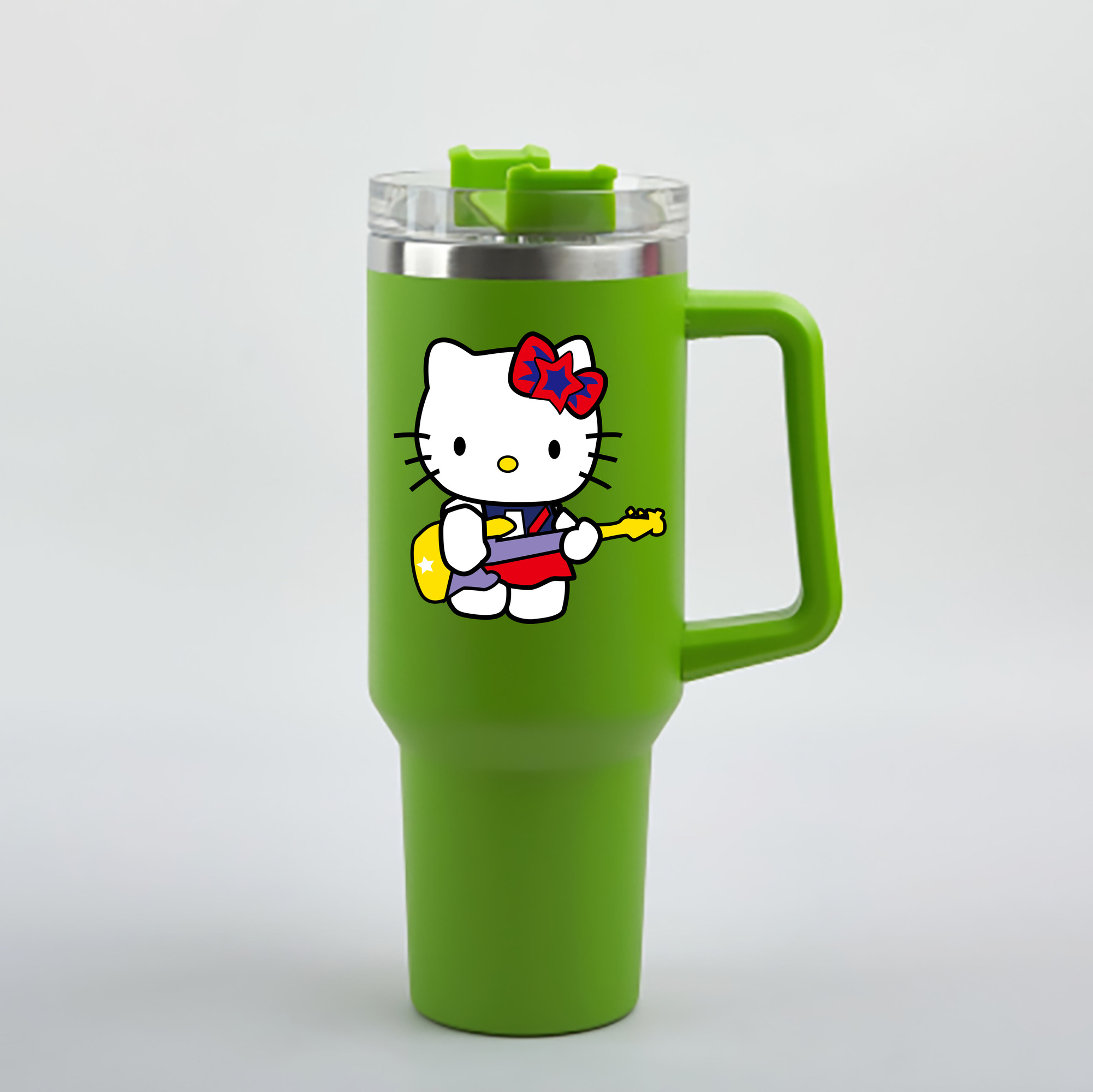 （画像用） Hello Kitty ハローキティ 1200mL車用タンブラー - クリスタルステッカー（プラスチックストロー付き）